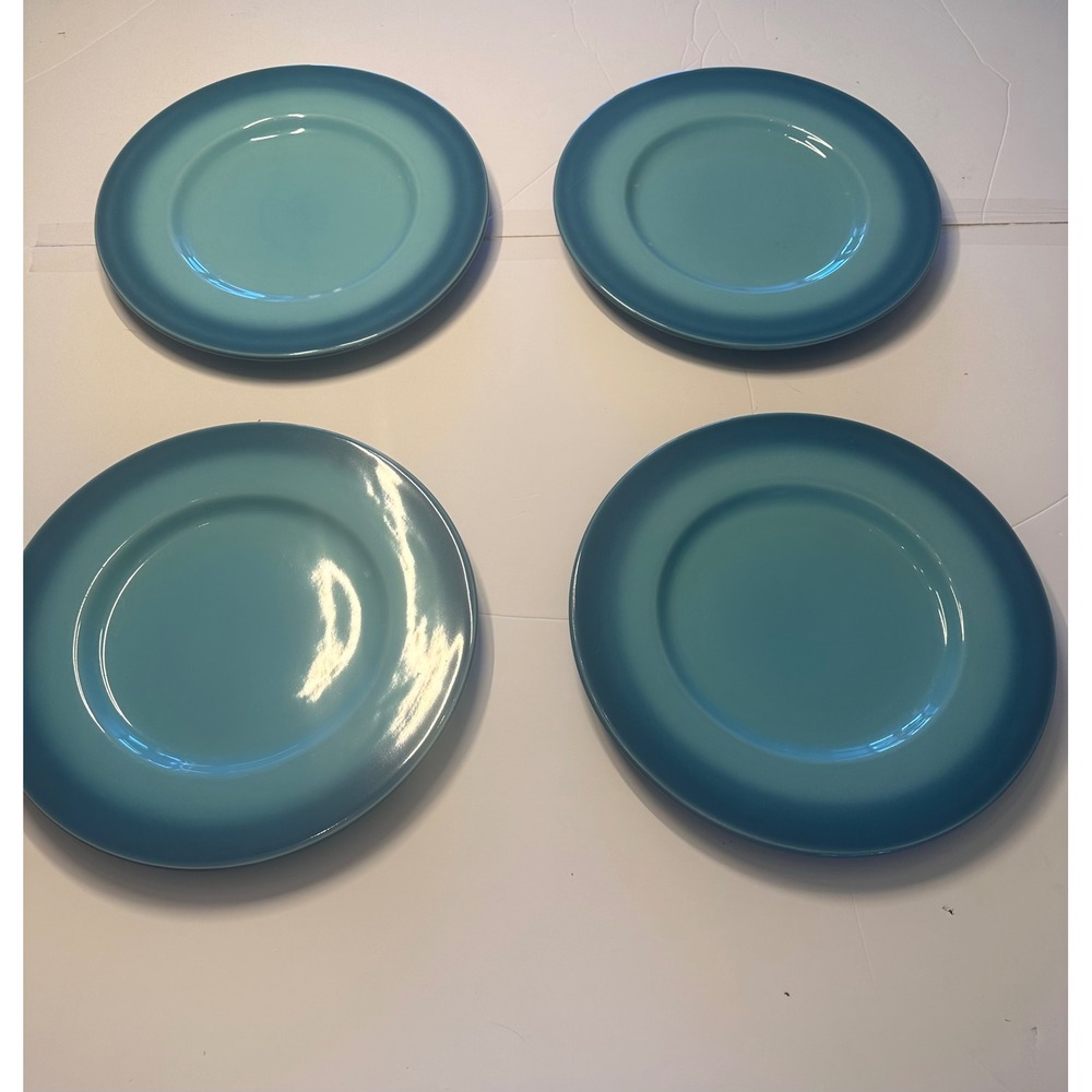 Bobby Flay Teal Blue Ombre Stoneware Dinner Plates Set of 4 11 Inch Round